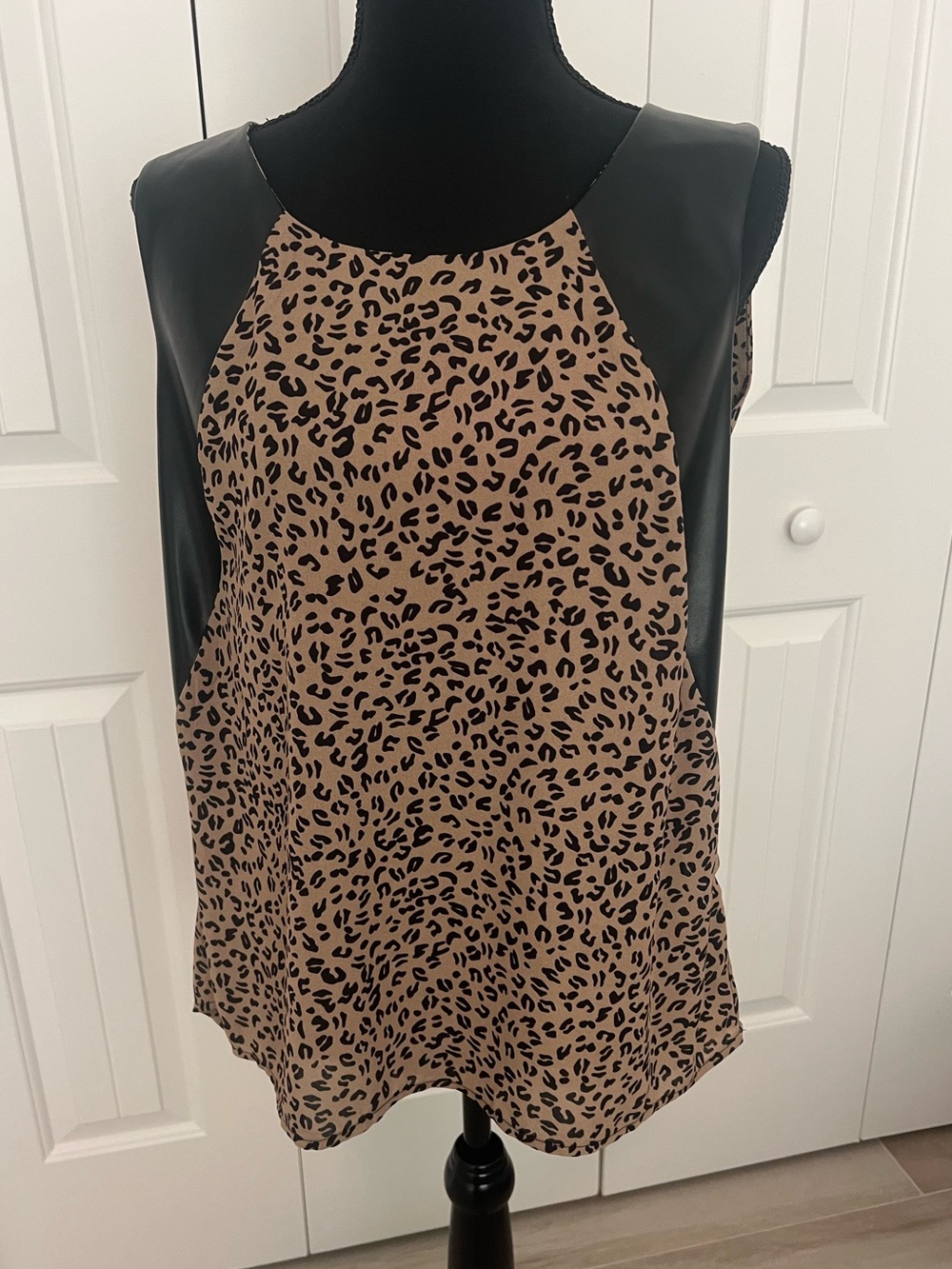 Adiva Leopard Print Camisole with Black Faux Leather Panels New without tags